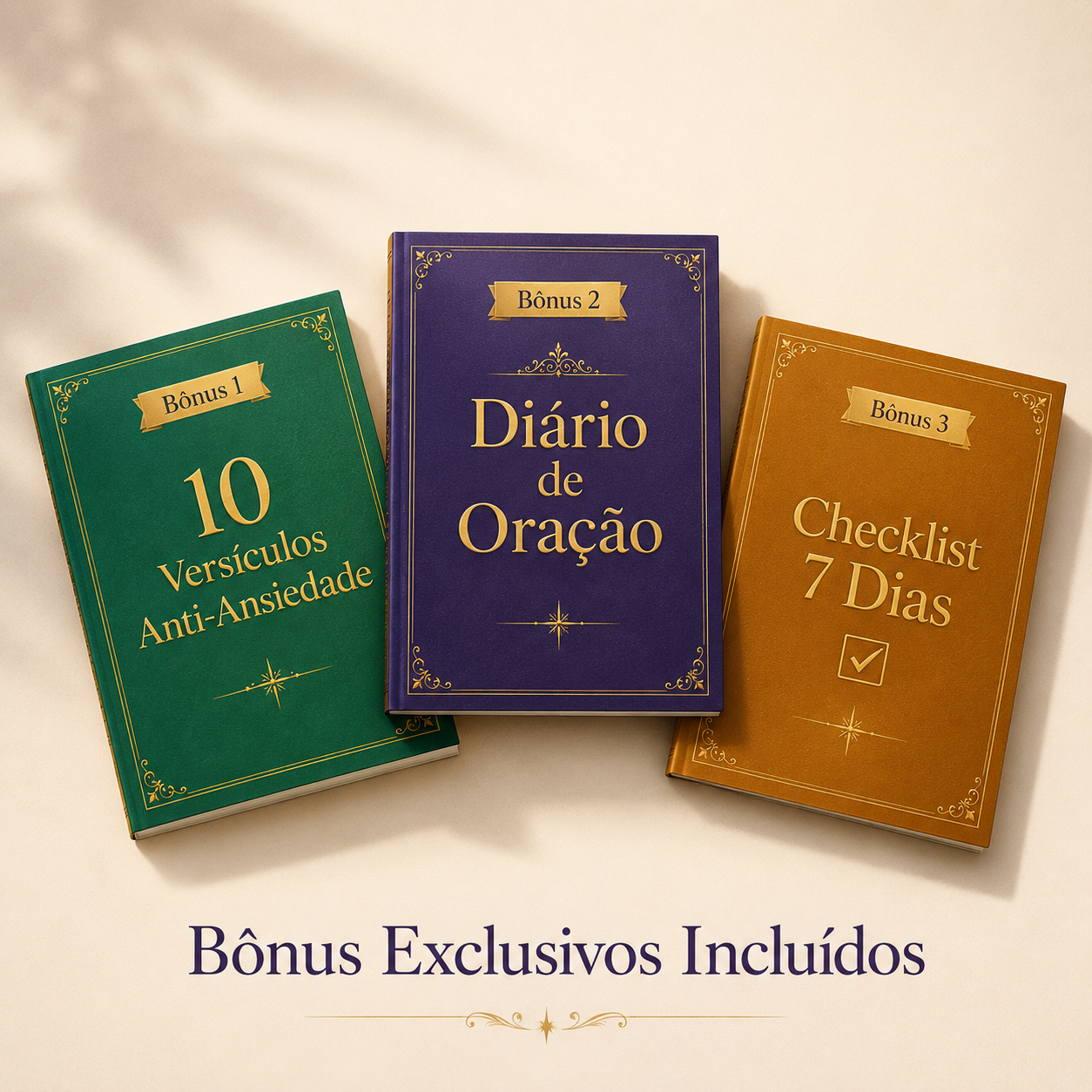 Mockup 3D dos bônus inclusos no e-book Paz que Excede